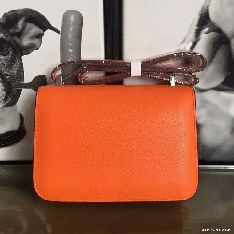 Affordable Leather Hermes In Epsom Palladium Bag Hardware Orange Constance 0509
